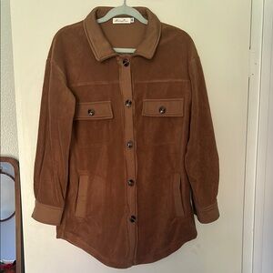 Brown Utility Jacket with Corduroy Fabric and Classic Collar
